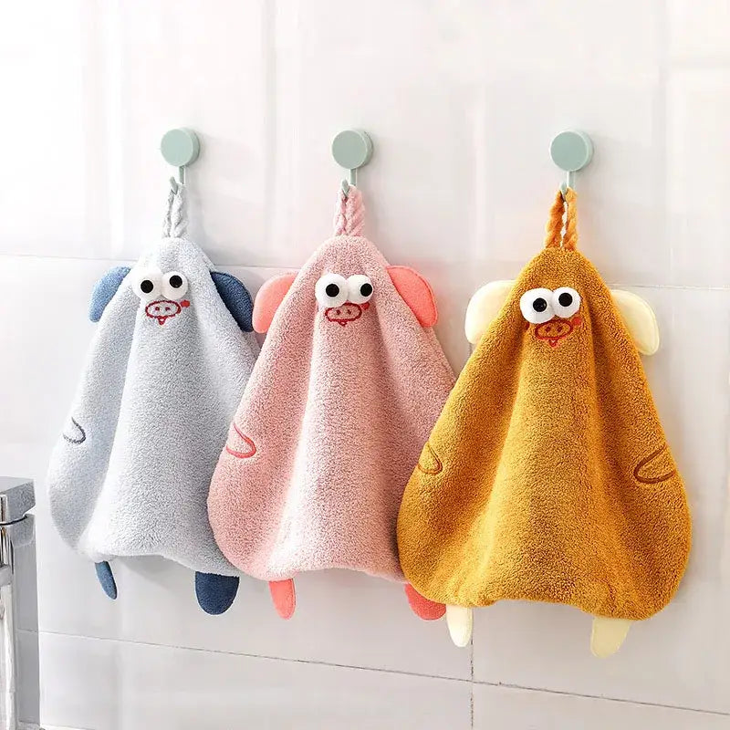 Yellow cartoon pig plush hand towel for bathroom or kitchen