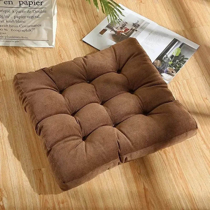 Yellow corduroy square floor pillow living room meditation cushion