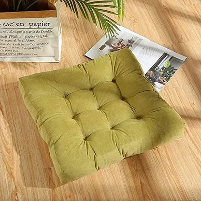Yellow corduroy square floor pillow living room meditation cushion