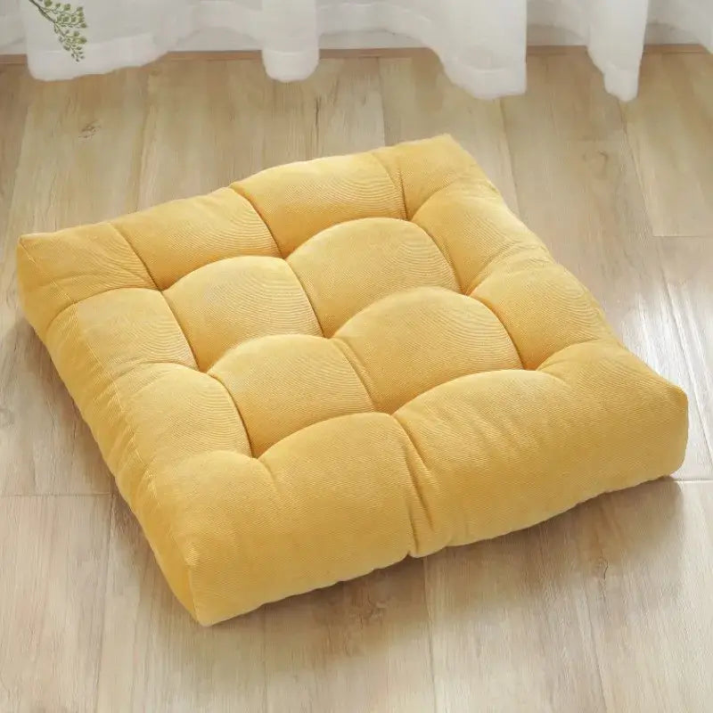 Yellow corduroy square floor pillow living room meditation cushion