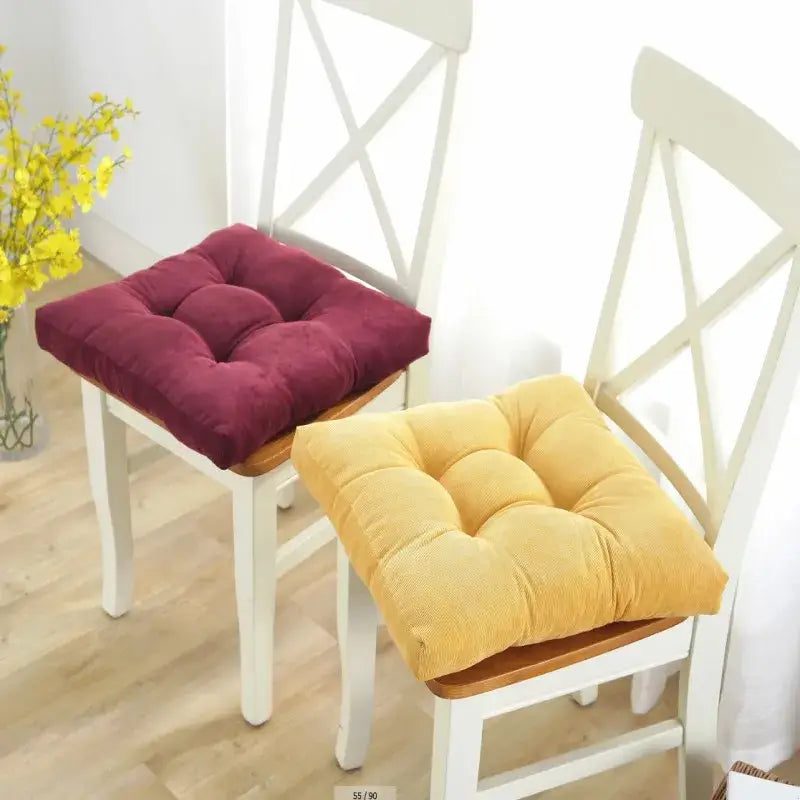 Yellow corduroy square floor pillow living room meditation cushion