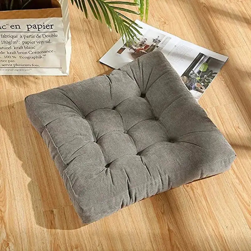 Yellow corduroy square floor pillow living room meditation cushion