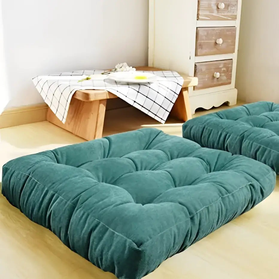 Yellow corduroy square floor pillow living room meditation cushion