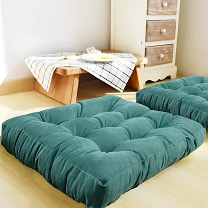 Yellow corduroy square floor pillow living room meditation cushion