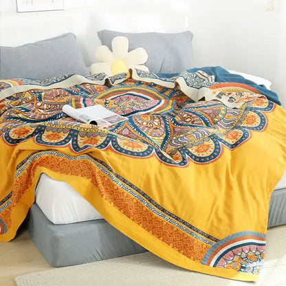 Yellow cotton mandala leisure blanket living room bedspread