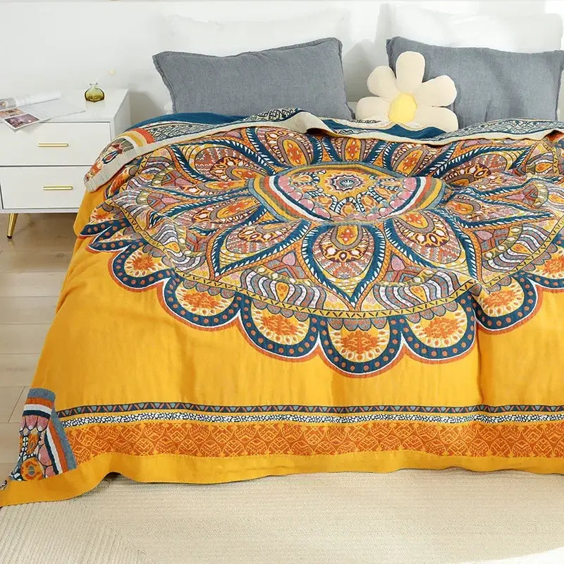 Yellow cotton mandala leisure blanket living room bedspread