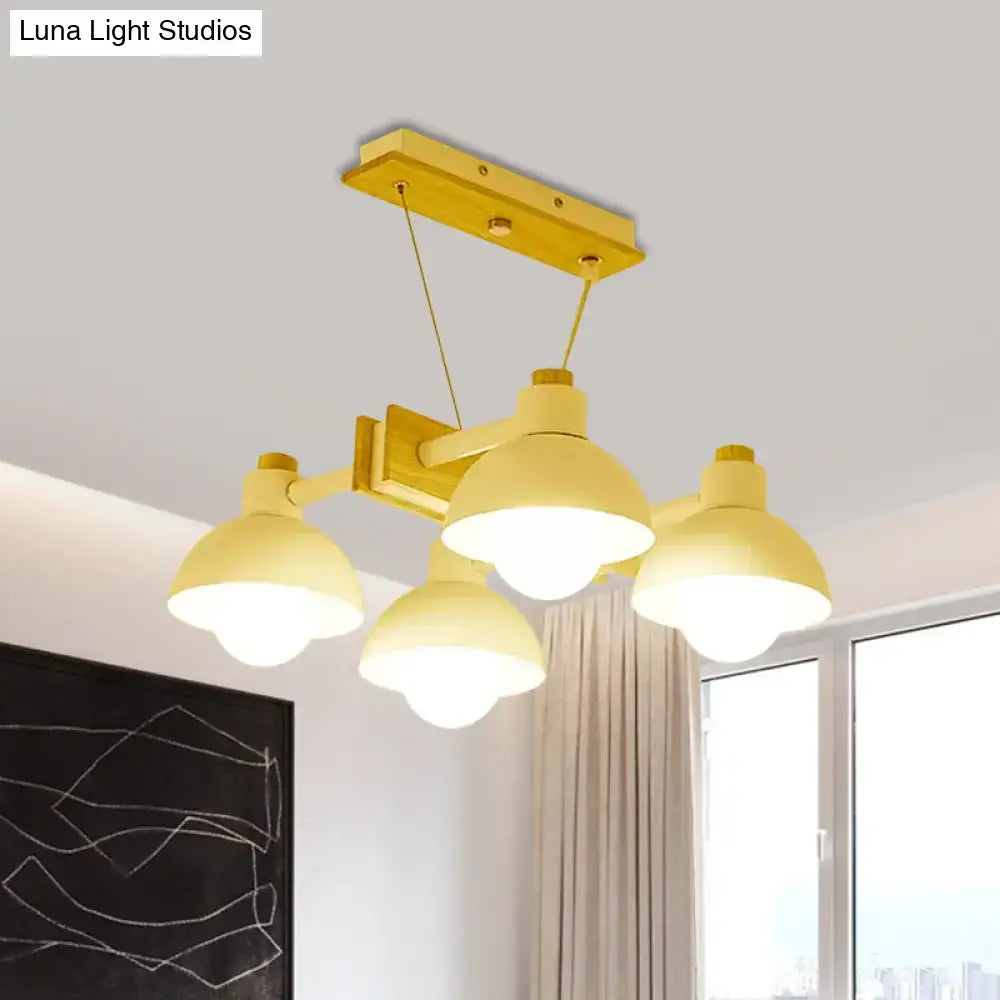 Yellow dome shade linear chandelier dining room metal island light