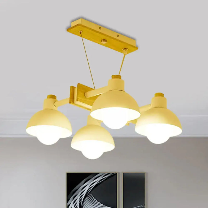 Yellow dome shade linear chandelier dining room metal island light