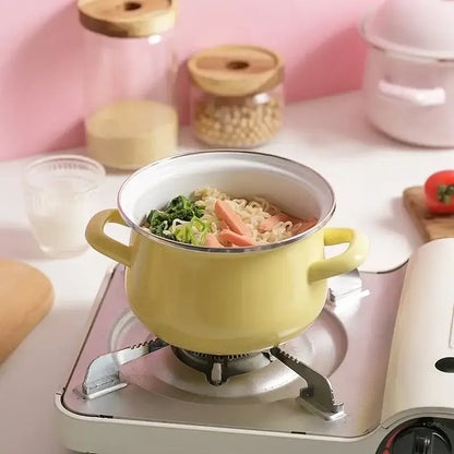 Yellow enamel cooking pot with lid kitchen enamel stock pot