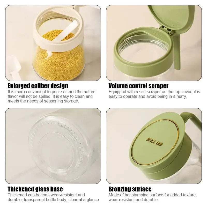 Yellow flip top glass seasoning jar with spoon kitchen spice shaker
