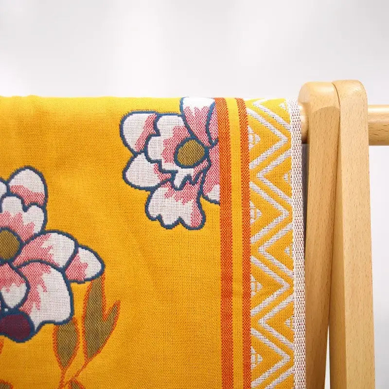 Yellow floral and bird cotton large bath towel bathroom decor