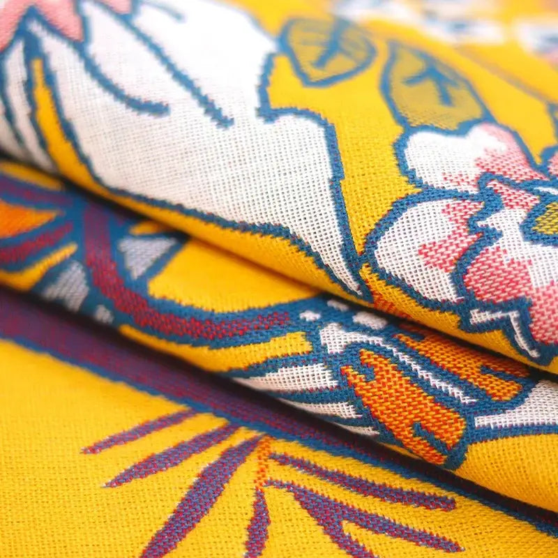 Yellow floral and bird cotton large bath towel bathroom decor