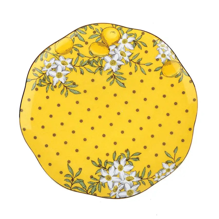 Yellow floral lemon tree bone china tea set dining room server