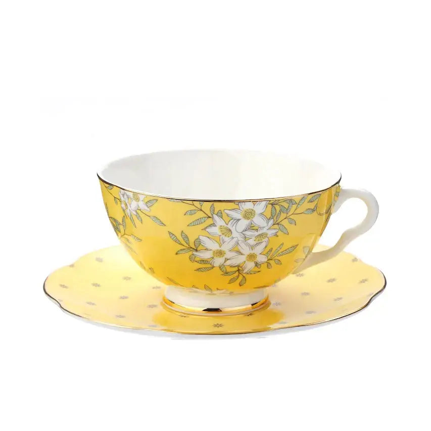Yellow floral lemon tree bone china tea set dining room server