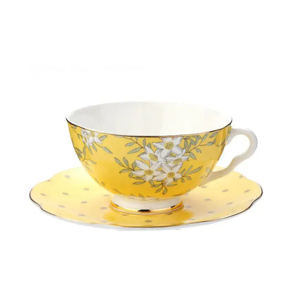 Yellow floral lemon tree bone china tea set dining room server