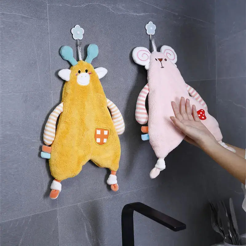 Yellow giraffe cartoon animals hand towel for bathroom and kitchen