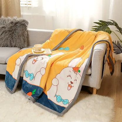 Yellow & gray bunny cartoon flannel blanket bedroom plush throw
