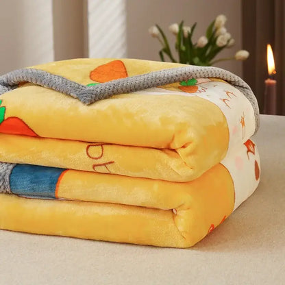 Yellow & gray bunny cartoon flannel blanket bedroom plush throw