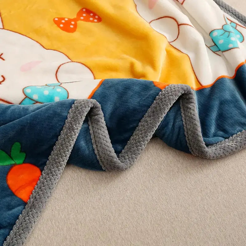 Yellow & gray bunny cartoon flannel blanket bedroom plush throw