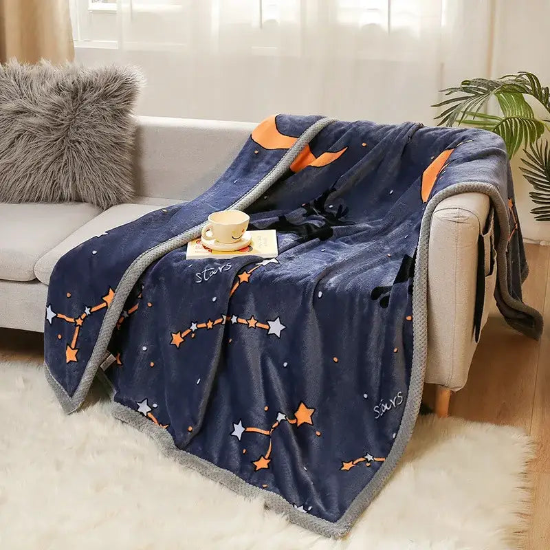 Yellow & gray bunny cartoon flannel blanket bedroom plush throw