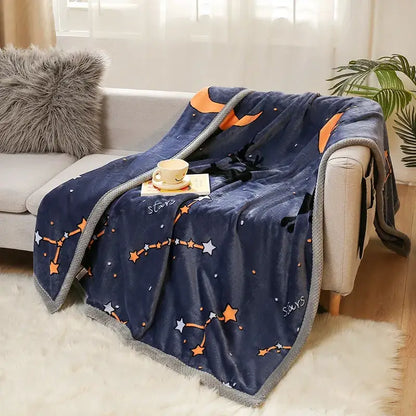 Yellow & gray bunny cartoon flannel blanket bedroom plush throw