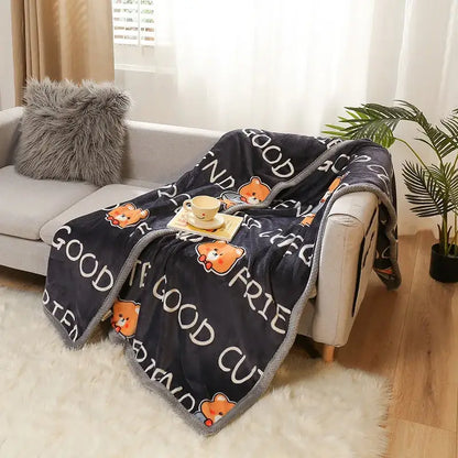 Yellow & gray bunny cartoon flannel blanket bedroom plush throw