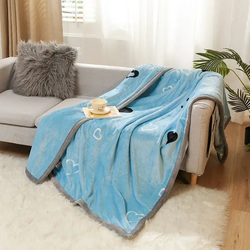Yellow & gray bunny cartoon flannel blanket bedroom plush throw