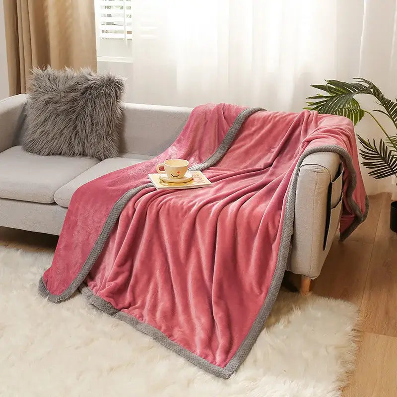 Yellow & gray bunny cartoon flannel blanket bedroom plush throw