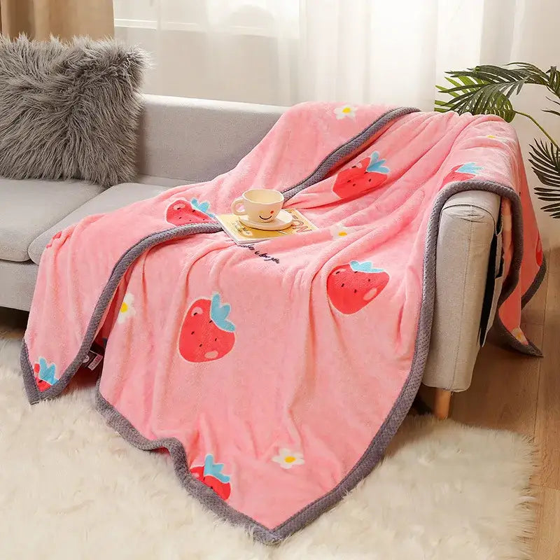 Yellow & gray bunny cartoon flannel blanket bedroom plush throw