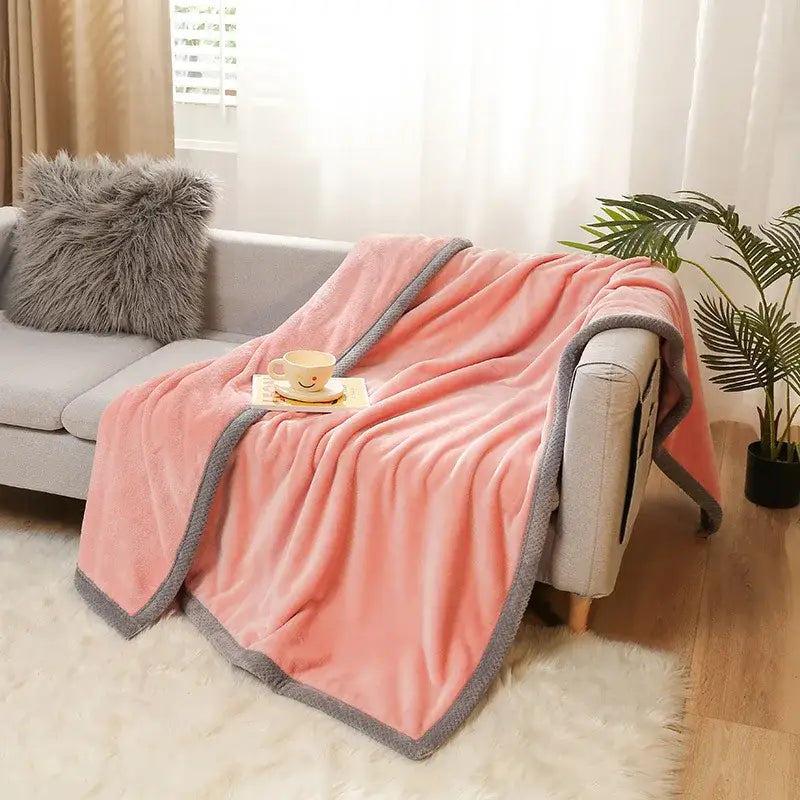 Yellow & gray bunny cartoon flannel blanket bedroom plush throw