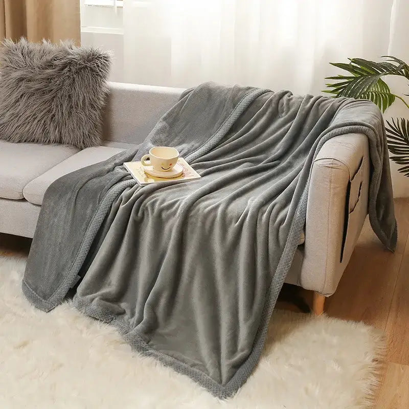 Yellow & gray bunny cartoon flannel blanket bedroom plush throw