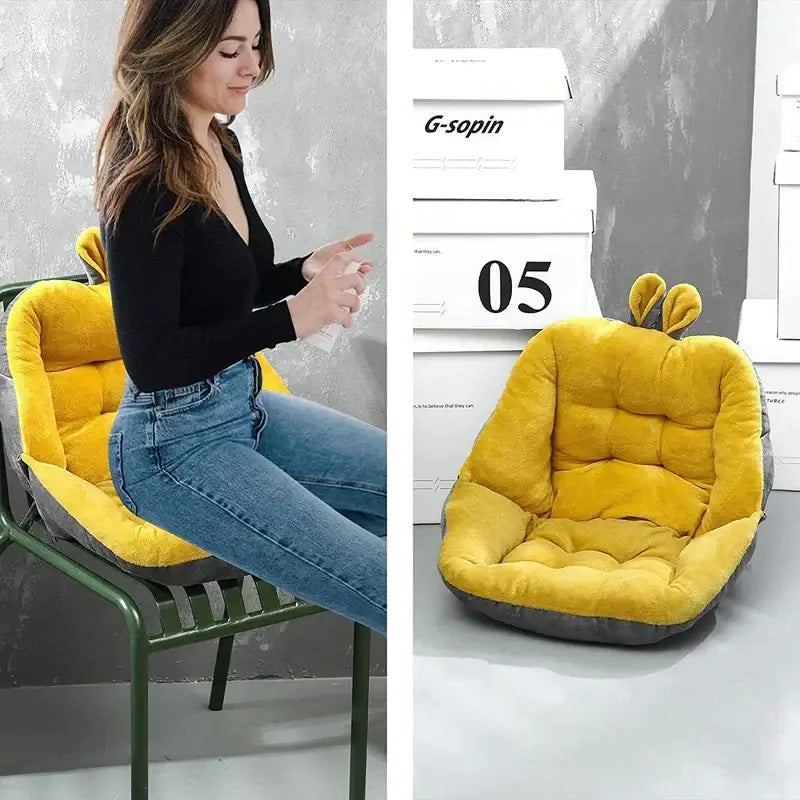 Yellow & gray bunny cartoon velvet chair cushion bedroom back support