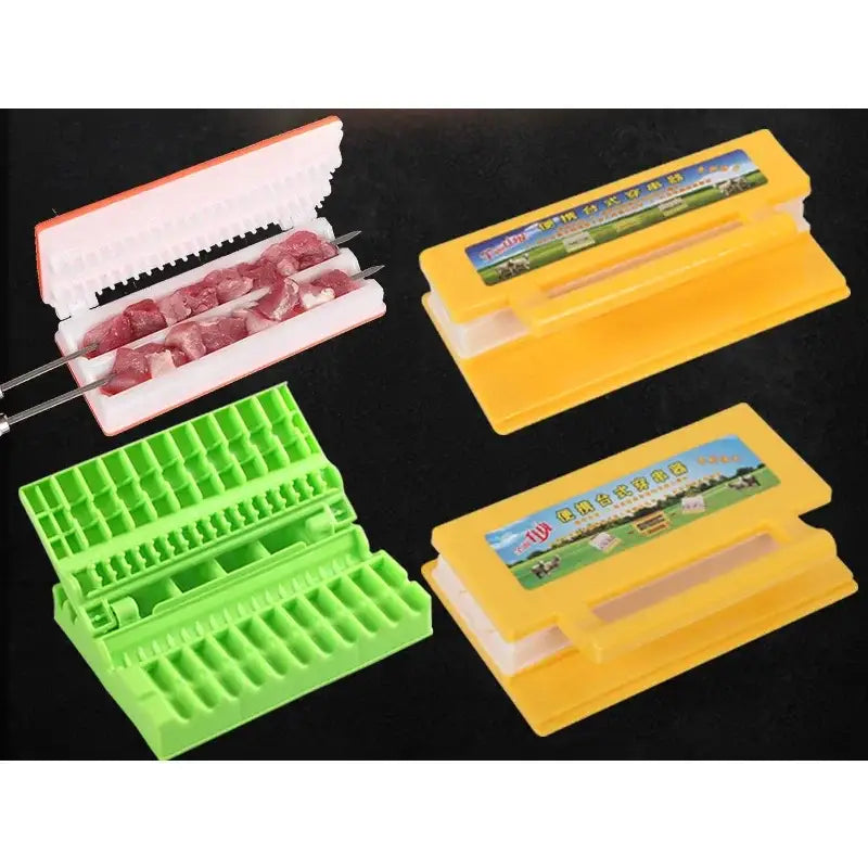 Yellow & green bbq meat skewer maker – kitchen kebab tool