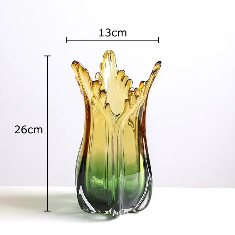 Yellow & green glass vase hydroponics for dining room artificial flowers