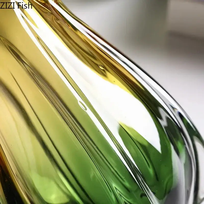Yellow & green glass vase hydroponics for dining room artificial flowers