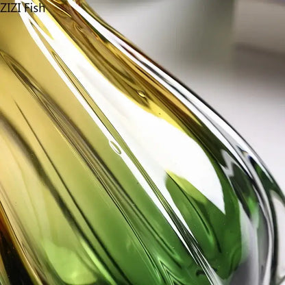 Yellow & green glass vase hydroponics for dining room artificial flowers