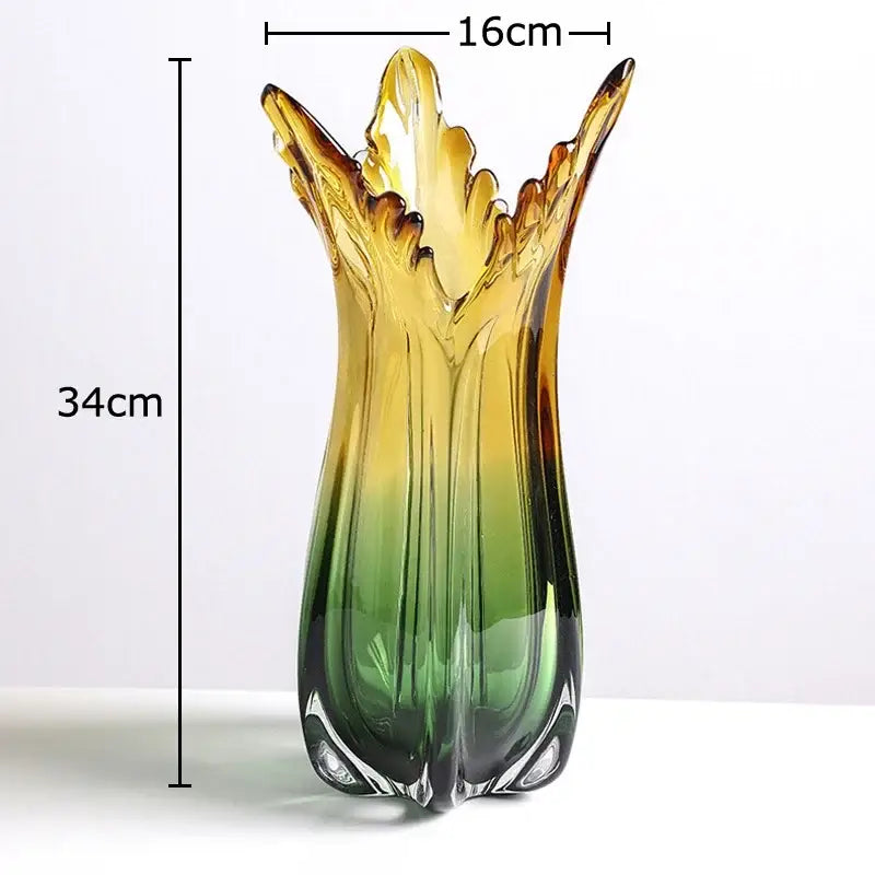 Yellow & green glass vase hydroponics for dining room artificial flowers