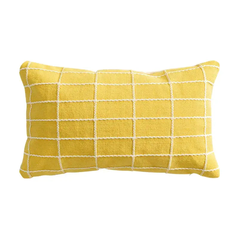 Yellow & grey cotton woven check cushion cover living room