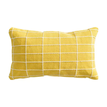 Yellow & grey cotton woven check cushion cover living room