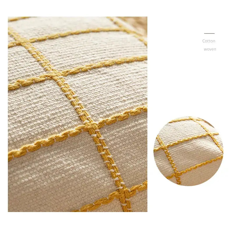 Yellow & grey cotton woven check cushion cover living room