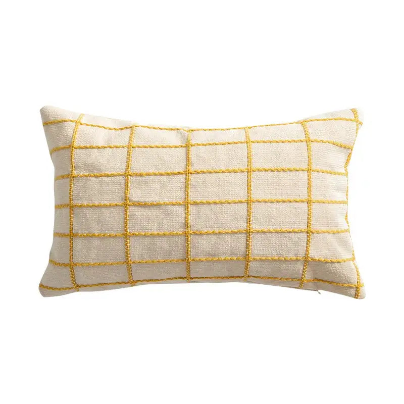 Yellow & grey cotton woven check cushion cover living room