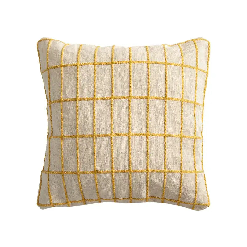 Yellow & grey cotton woven check cushion cover living room