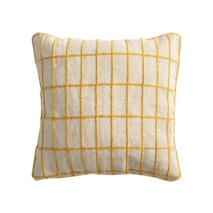 Yellow & grey cotton woven check cushion cover living room