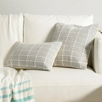 Yellow & grey cotton woven check cushion cover living room