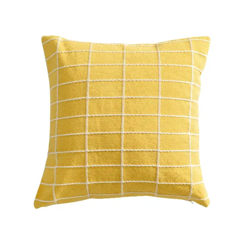 Yellow & grey cotton woven check cushion cover living room