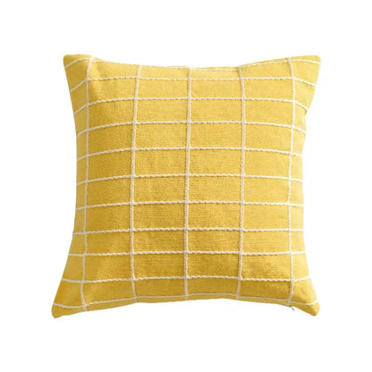 Yellow & grey cotton woven check cushion cover living room