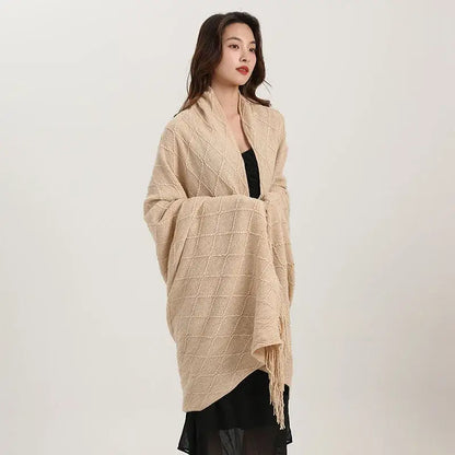 Yellow knitted diamond blanket bedroom fringed shawl wrap