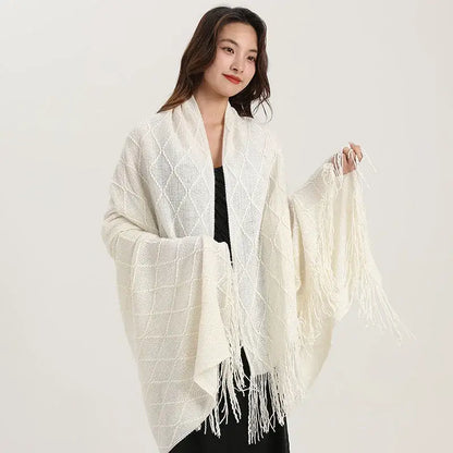 Yellow knitted diamond blanket bedroom fringed shawl wrap