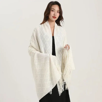 Yellow knitted diamond blanket bedroom fringed shawl wrap