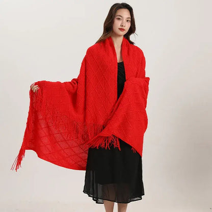 Yellow knitted diamond blanket bedroom fringed shawl wrap